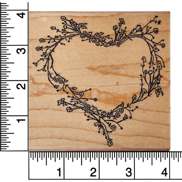 Twig Heart Wreath Shape Rubber Stamp With Floral Design - Picture 3 of 4